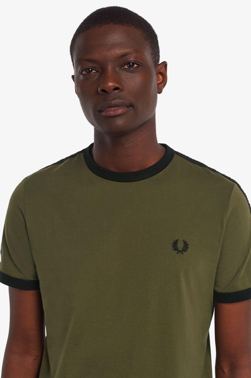 Green Fred Perry Tonal Tape Ringer Men's T Shirts | PH 1791ZUTG